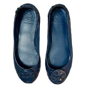 Tory Burch Minnie Croc ballet slides navy blue size 6